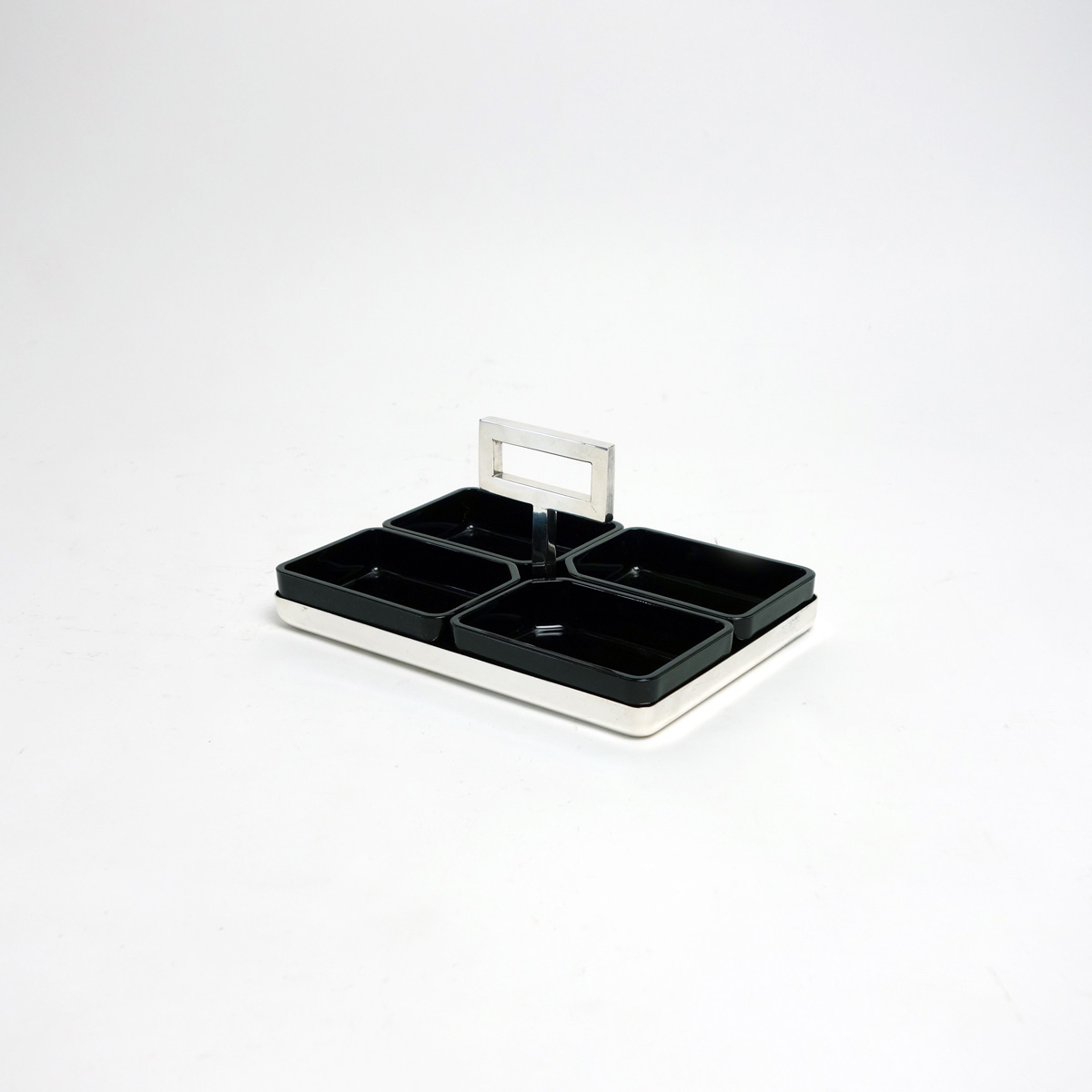 Cleto Munari Silver Serving Tray with Black Glass Inserts