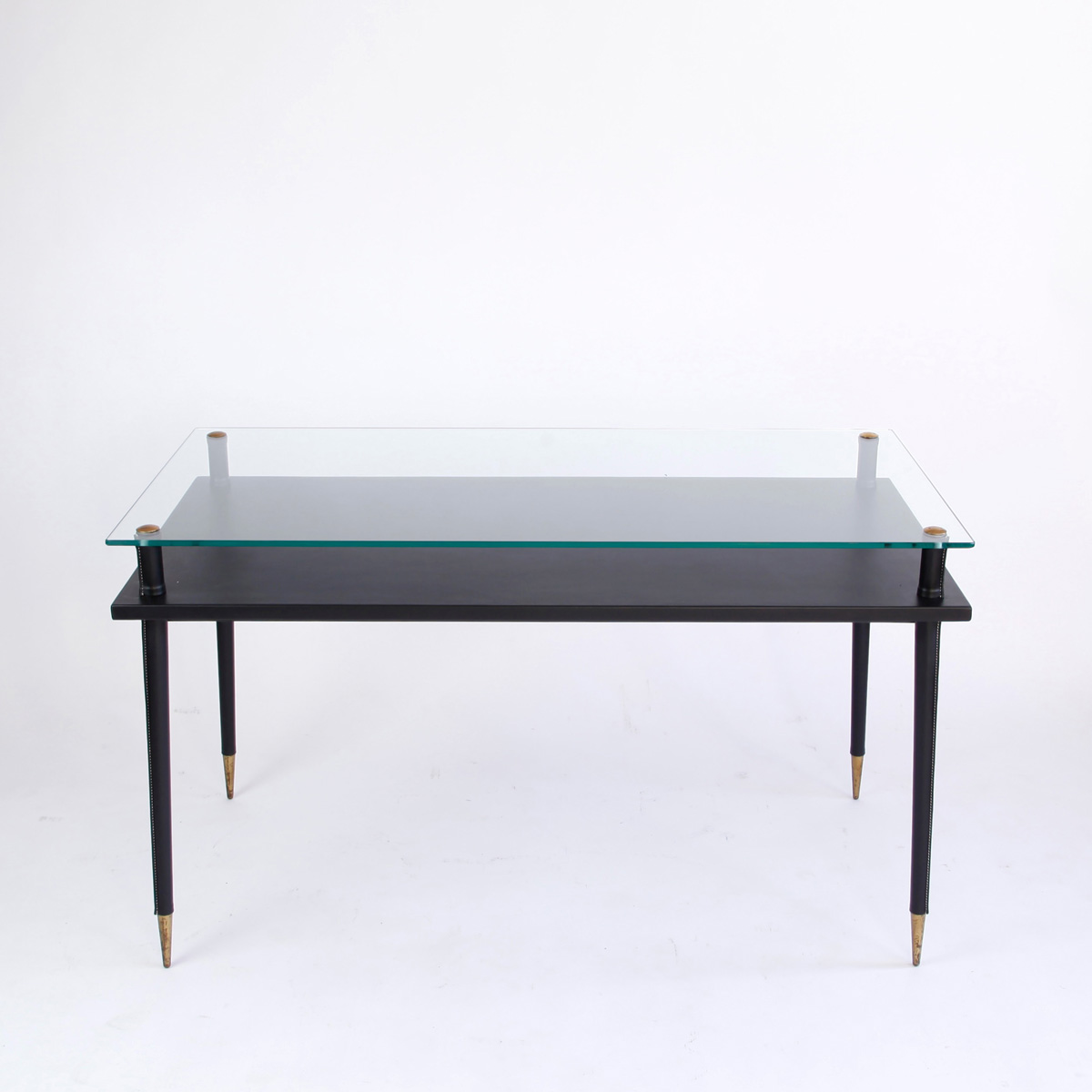 Glass and Leather Console Table by Jacques Adnet (Attr.)