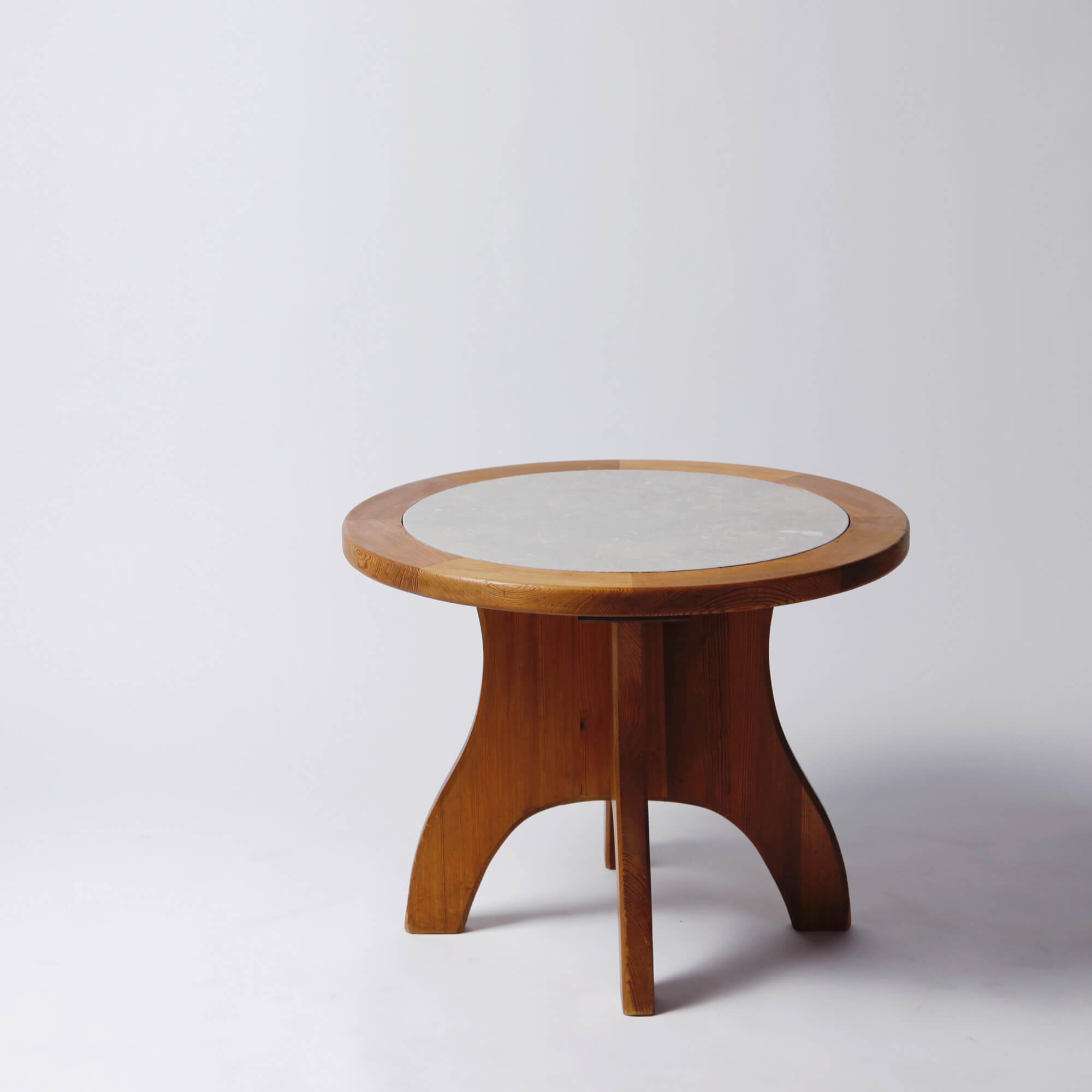 Circular Pine Table with Stone Top by David Rosén