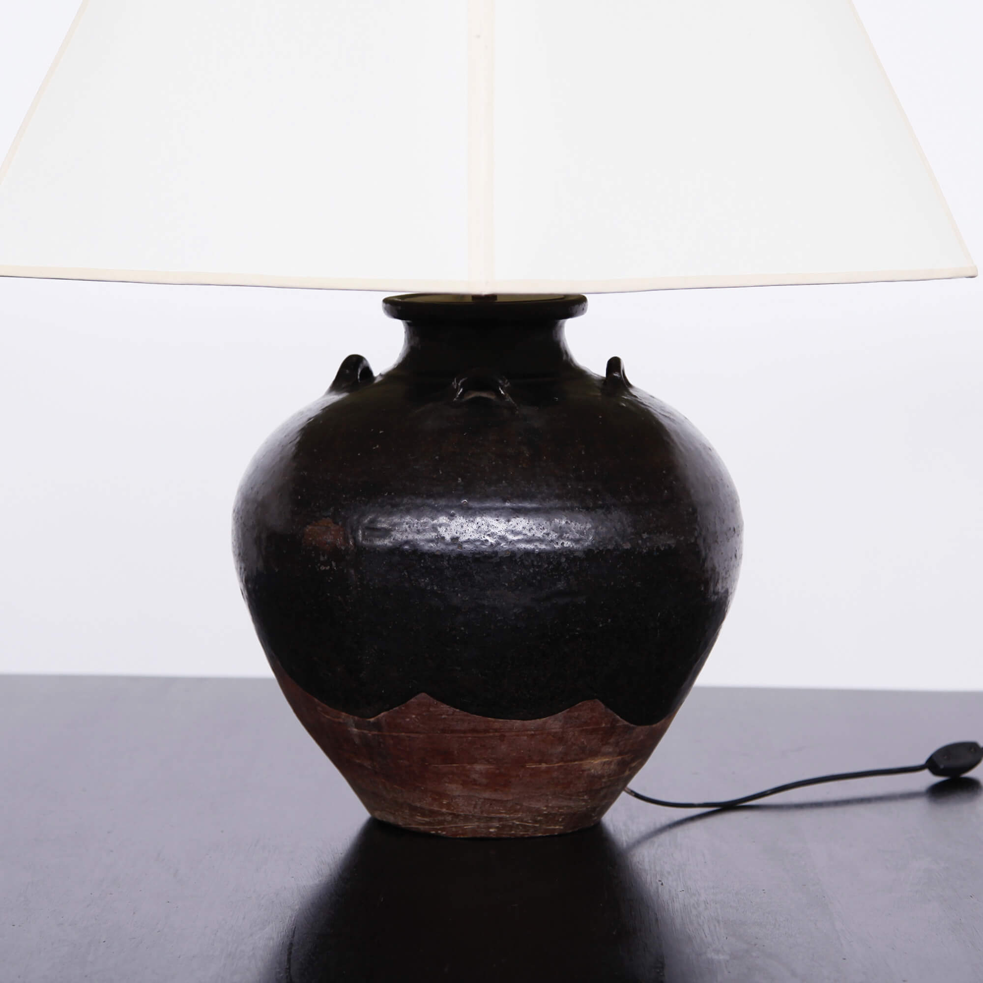 Large 19th Century Chinese Glazed Earthenware Vessel Lamp
