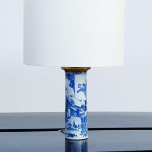 Pair of Chinese Blue and White Sleeve Vases Mounted as Lamps