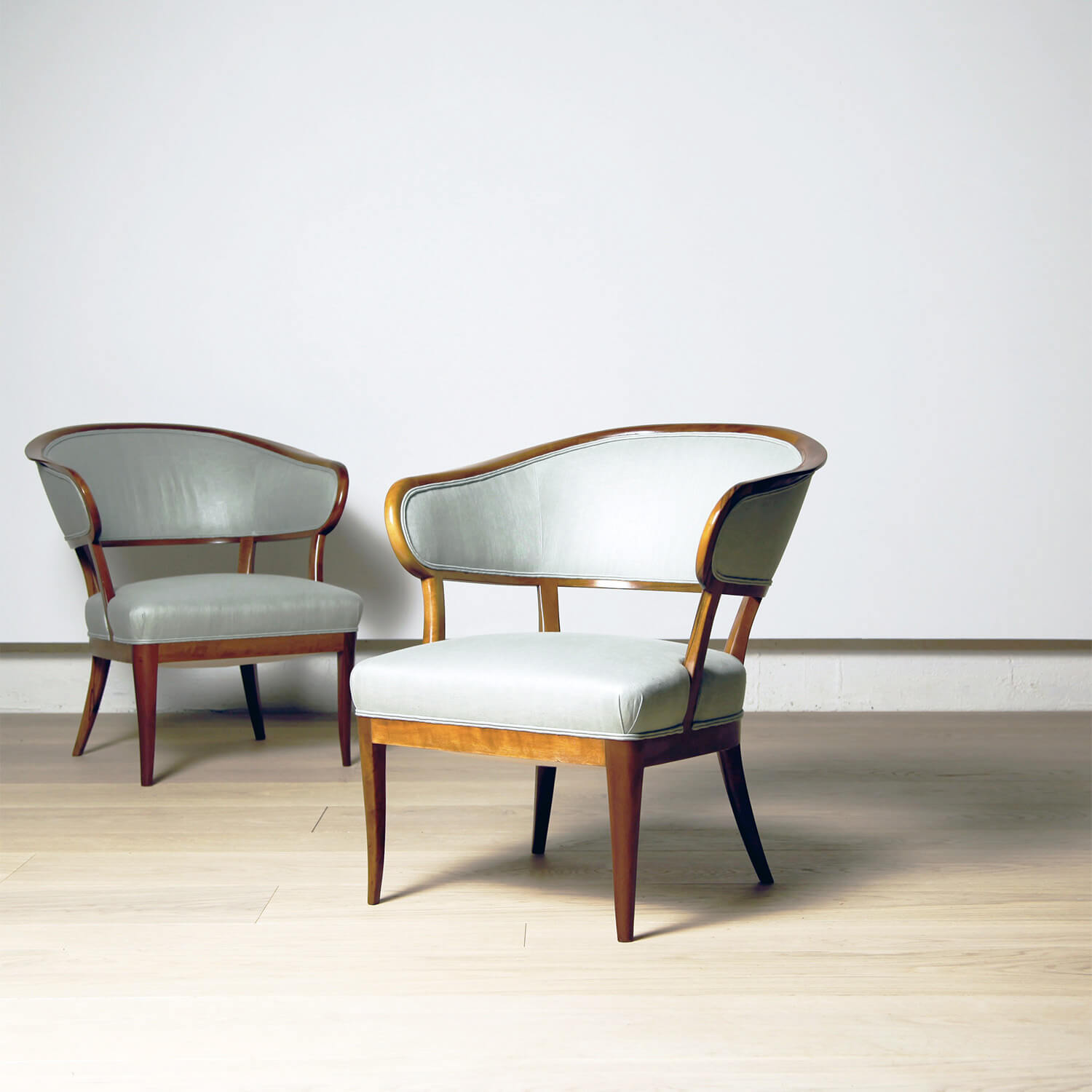 Pair of Walnut Lounge Chairs by Carl Malmsten