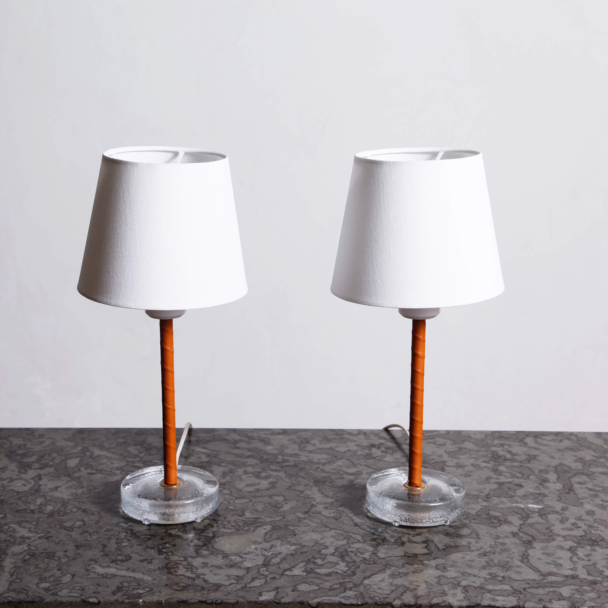 Pair of Falkenberg Belysning Leather-Wrapped Table Lamps