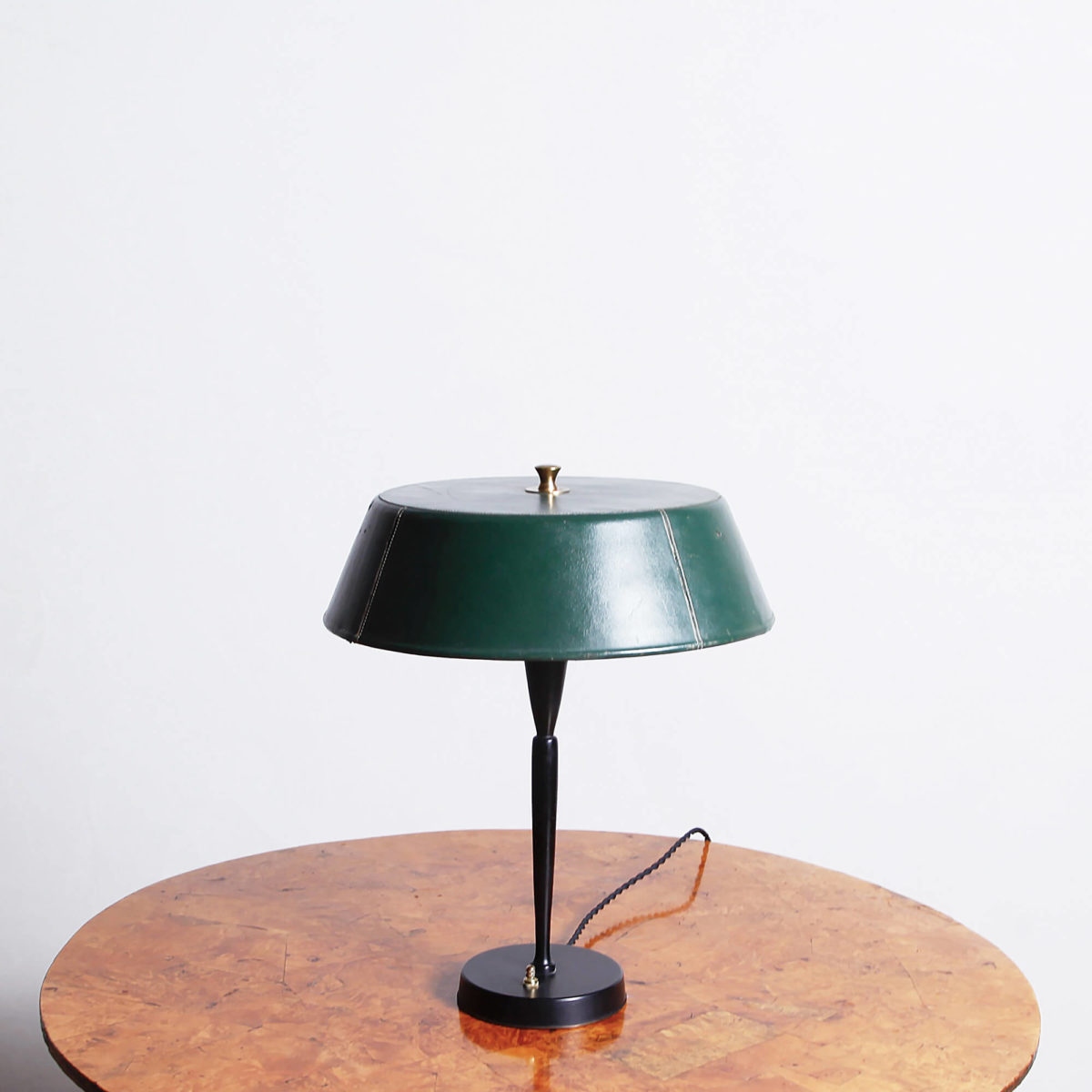 Swedish Table Lamp with Green Leather Shade - Lawton Mull