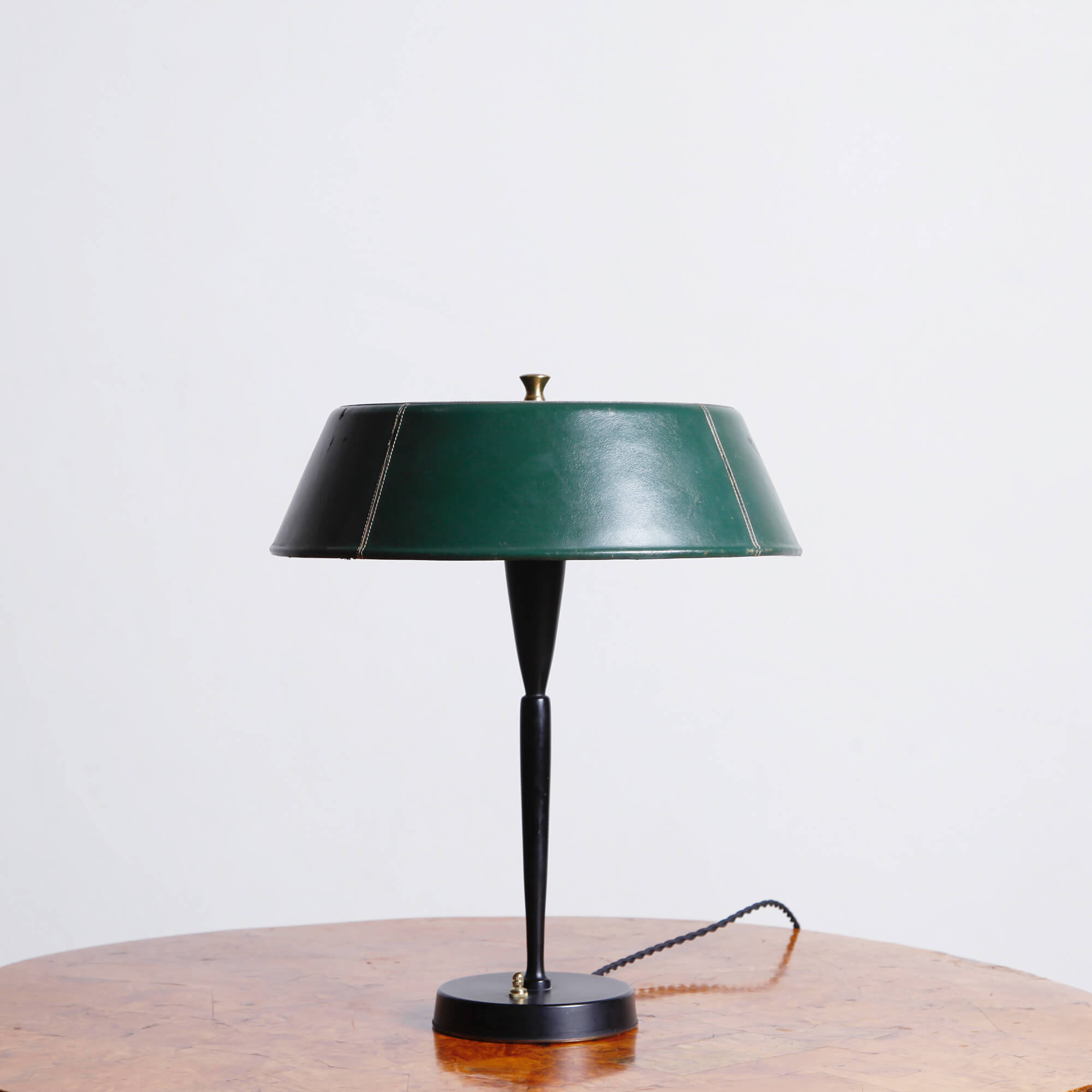 Swedish Table Lamp with Green Leather Shade