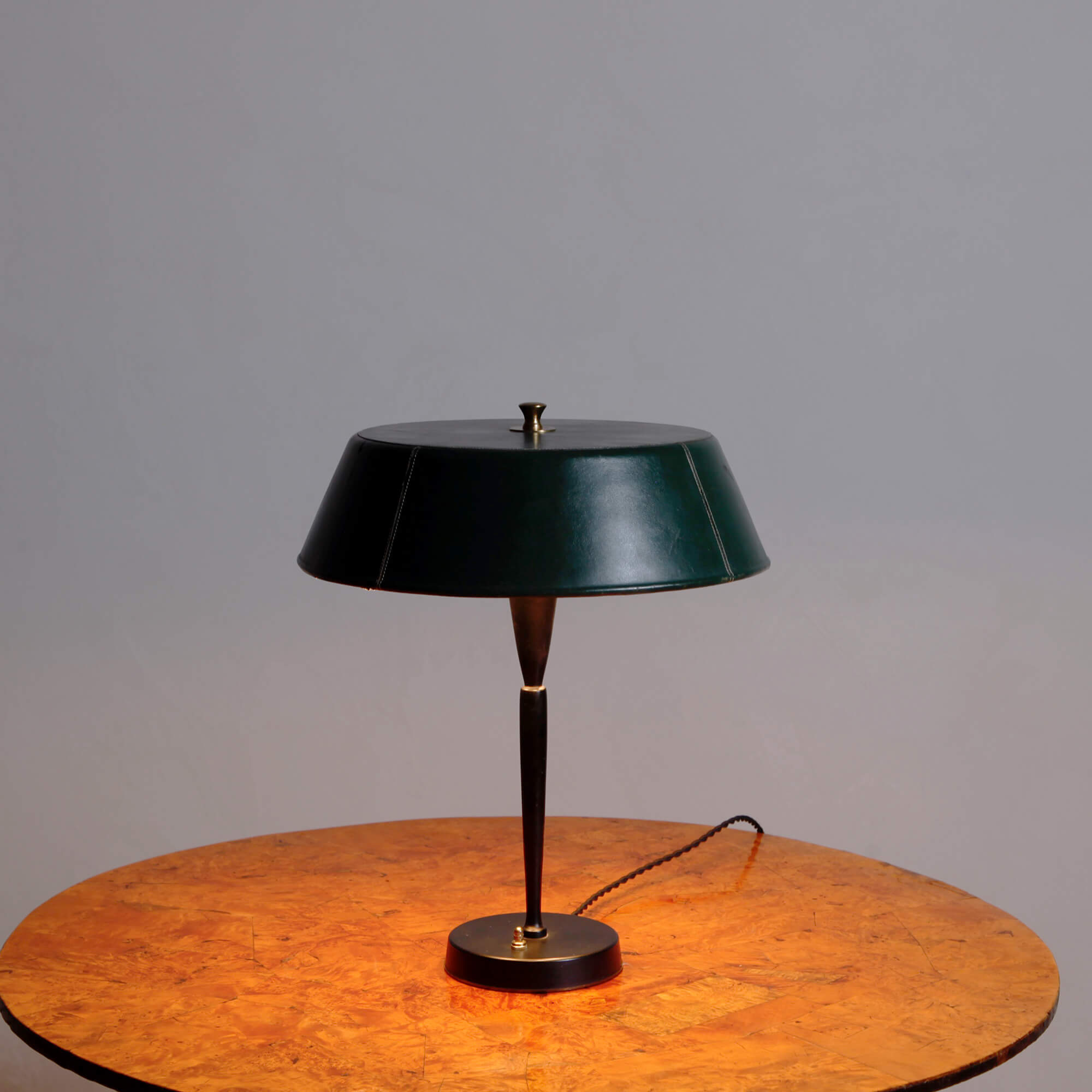 Swedish Table Lamp with Green Leather Shade - Lawton Mull