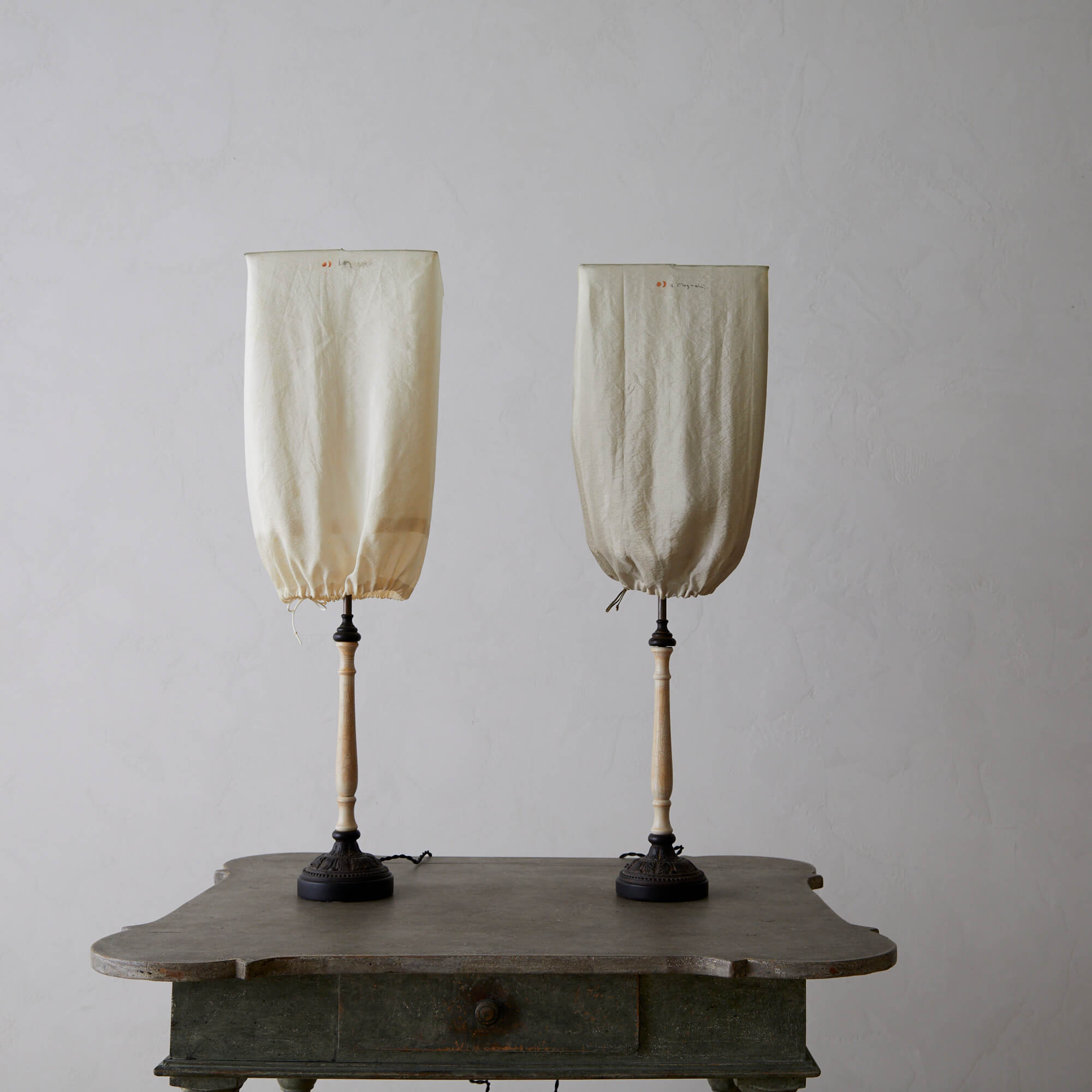 Pair of Antique Fly Whisk lamps with Vintage Noguchi shades