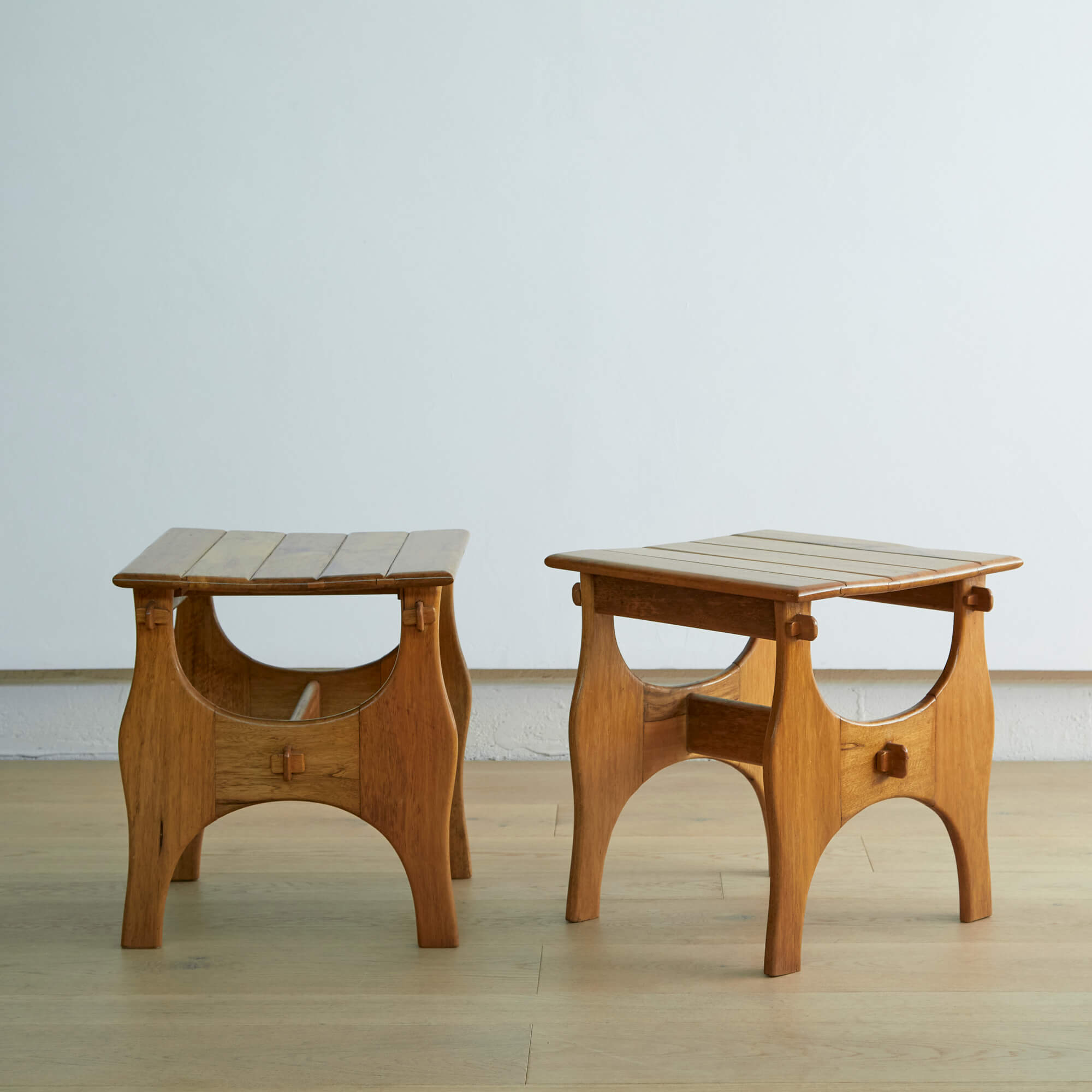 Pair of Sculptural French Elm Side Tables