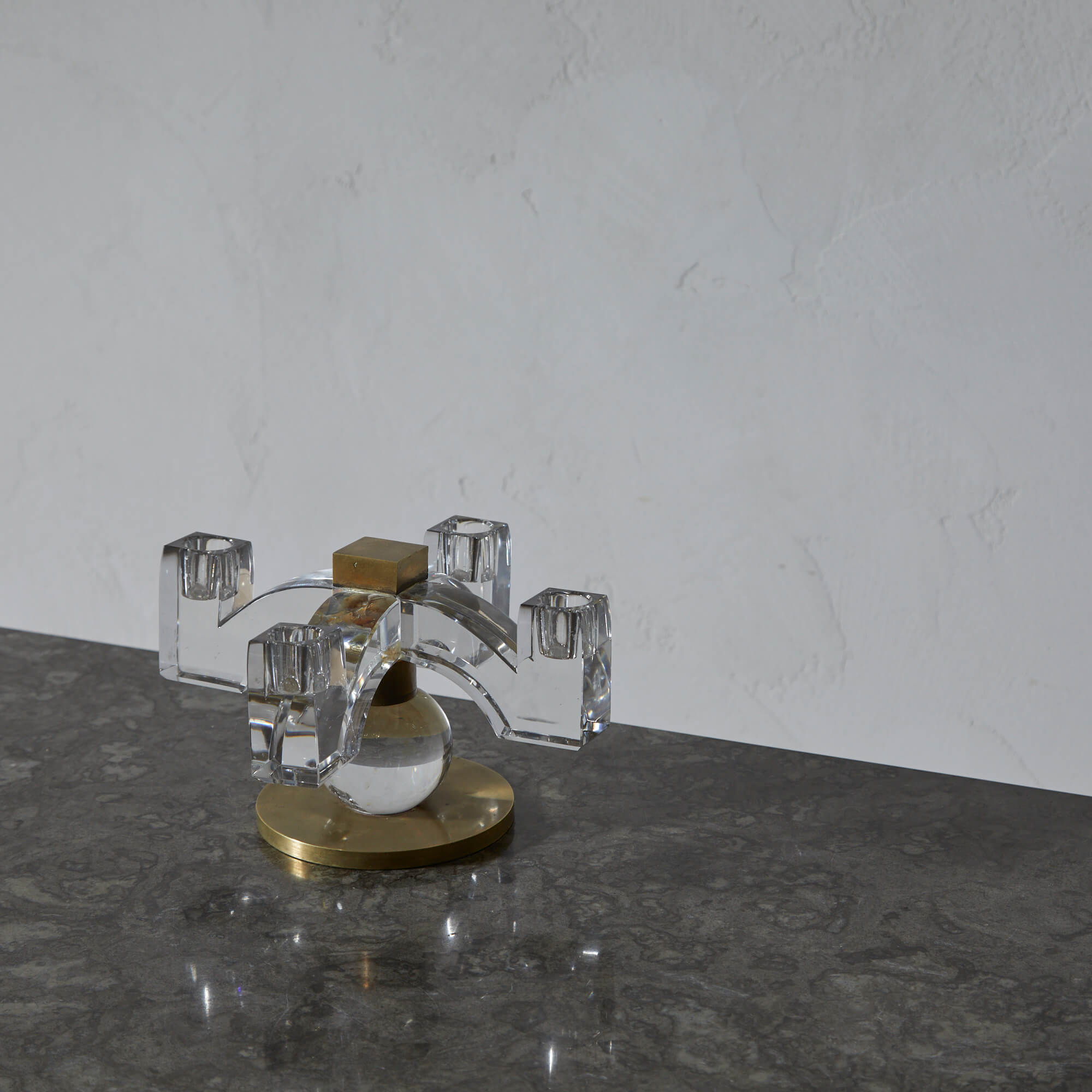 Crystal and Bronze Candelabrum by Jacques Adnet for Baccarat