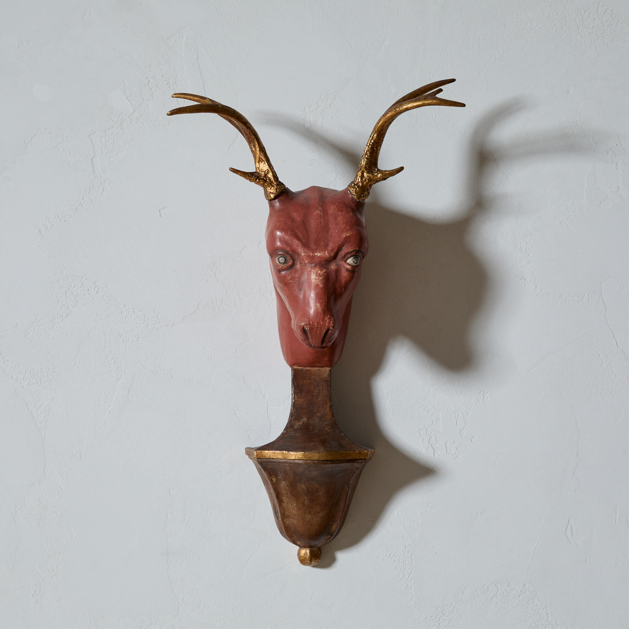 Unusual Carved and Painted Stag's Head