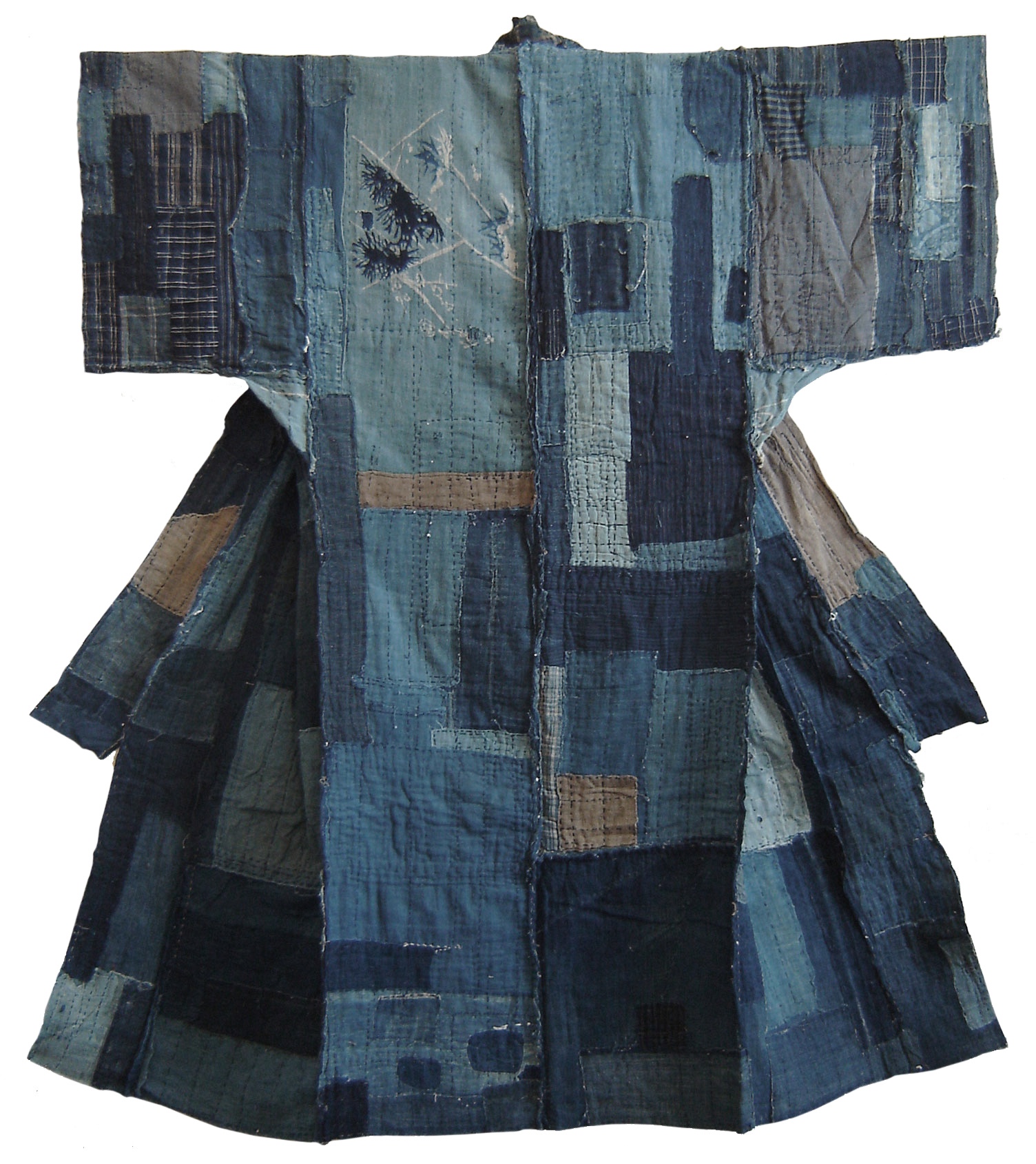 Patched and Mended, Indigo dyed cotton yogi or kimono-shaped duvet