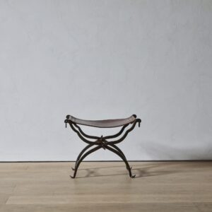 Wrought Iron and Leather Curule Stool by Morgan Colt