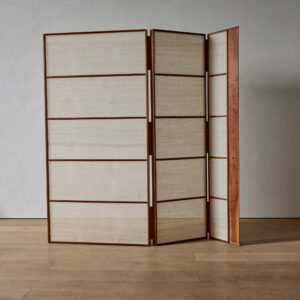 Beautifully joined Teak and Nettle Cloth Folding Screen