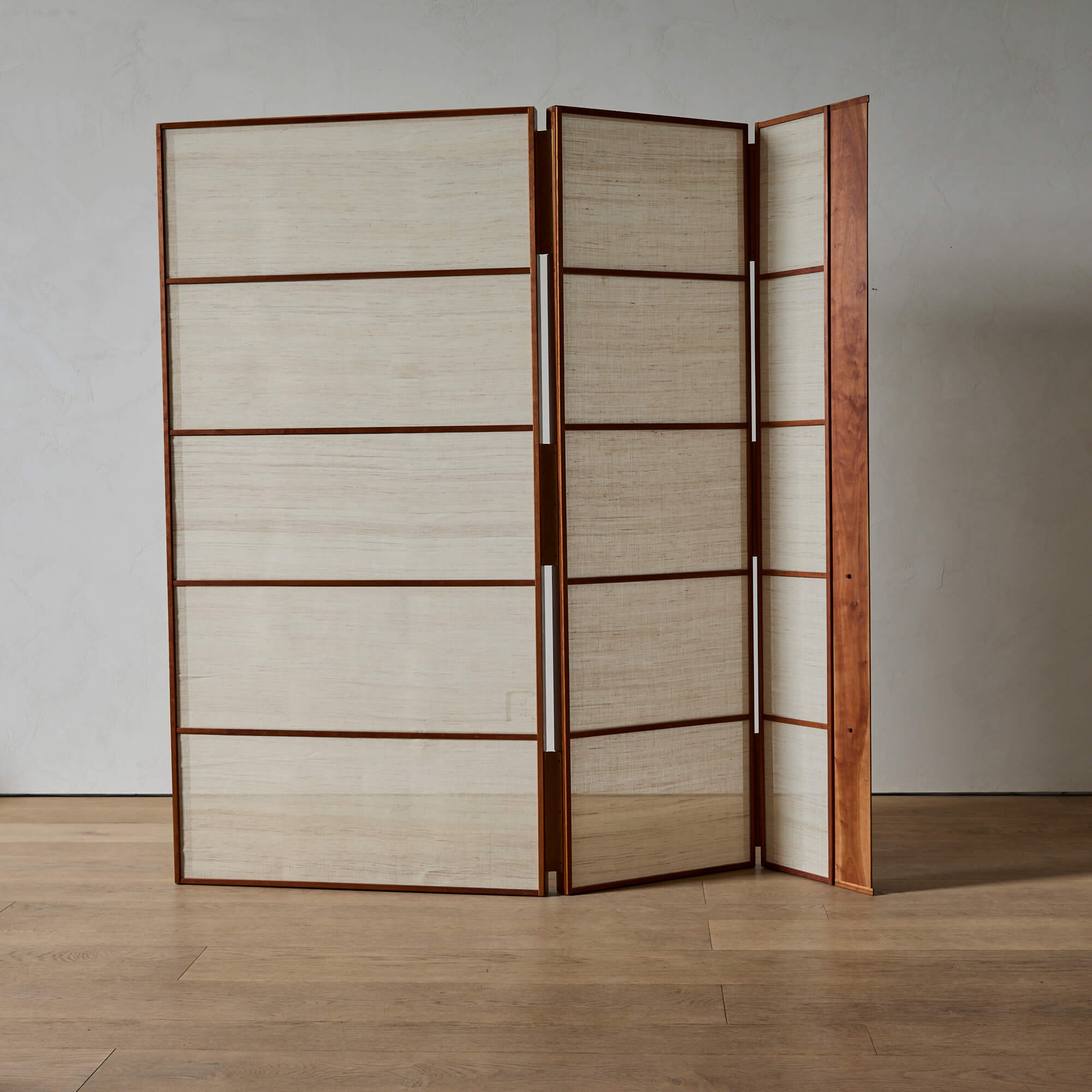 Mahogany and Nettle Cloth Folding Screen