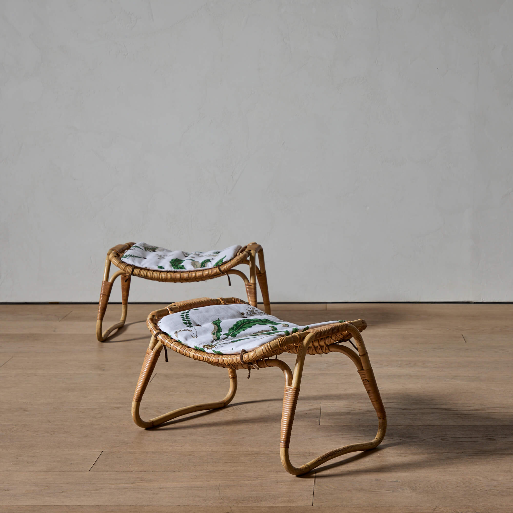 Pair of Rattan Stools  BY PETER HVIDT AND ORLA MØLGAARD-NIELSEN