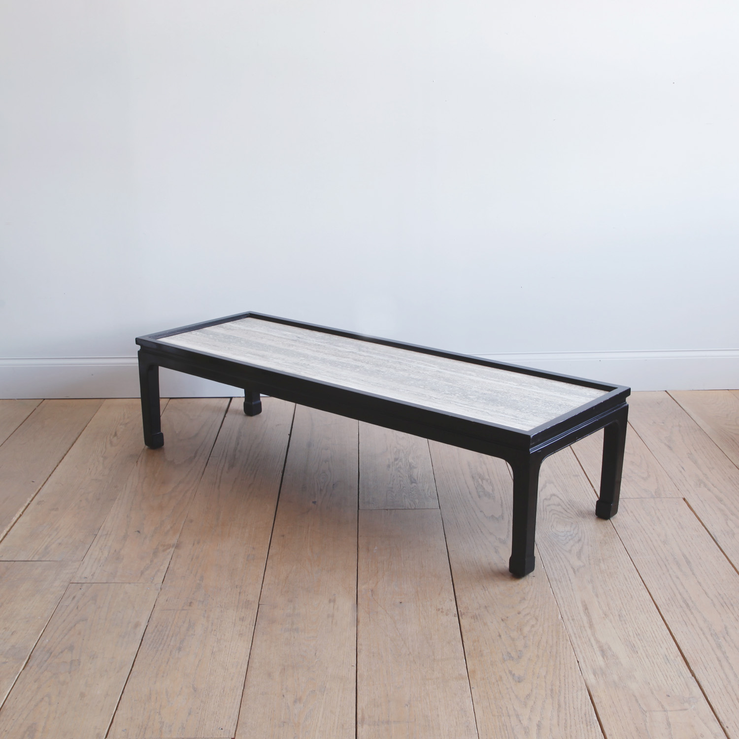 Black Lacquer Chinese-style Coffee Table with Travertine Top