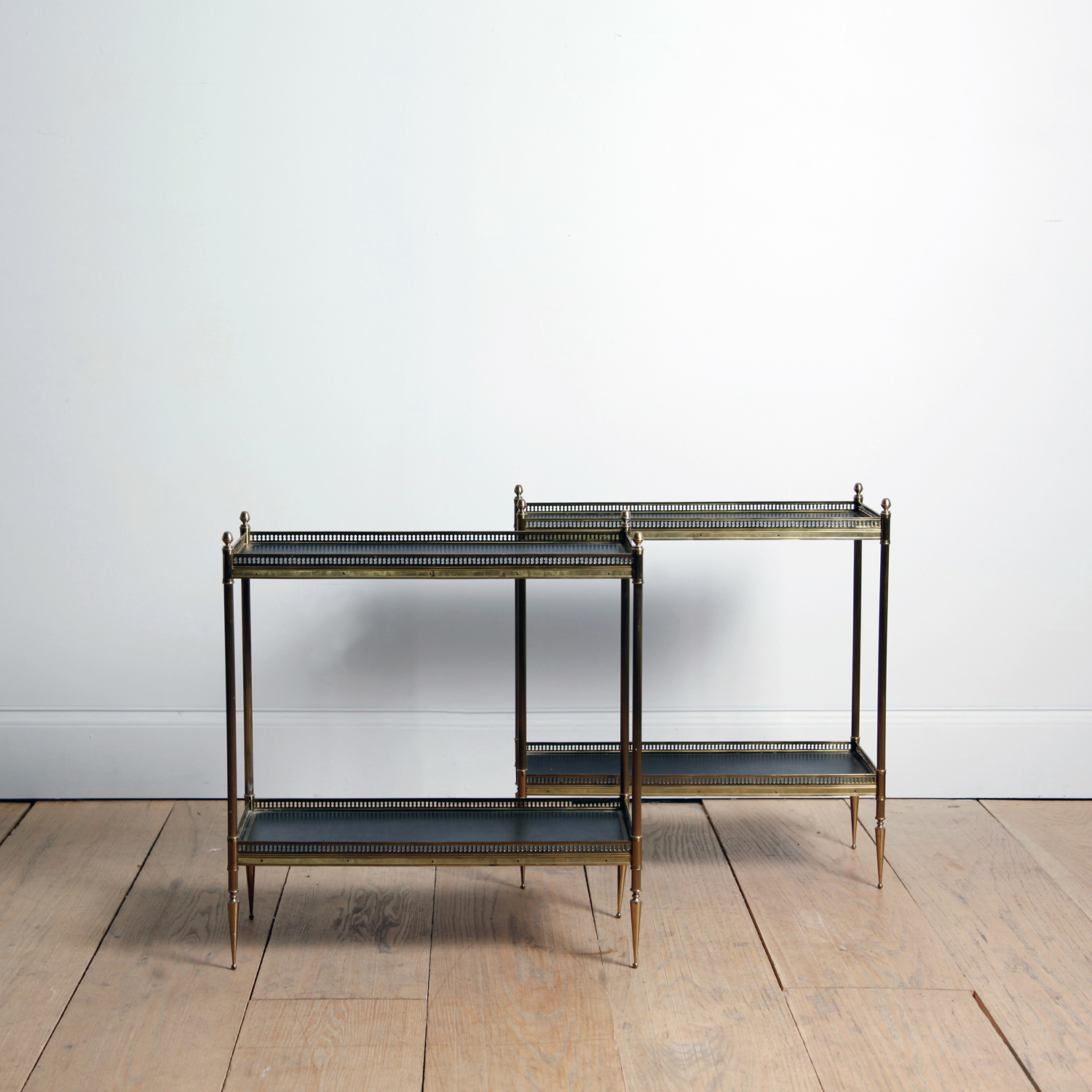 Pair of Brass and Leather Etagères attributed to Maison Jansen