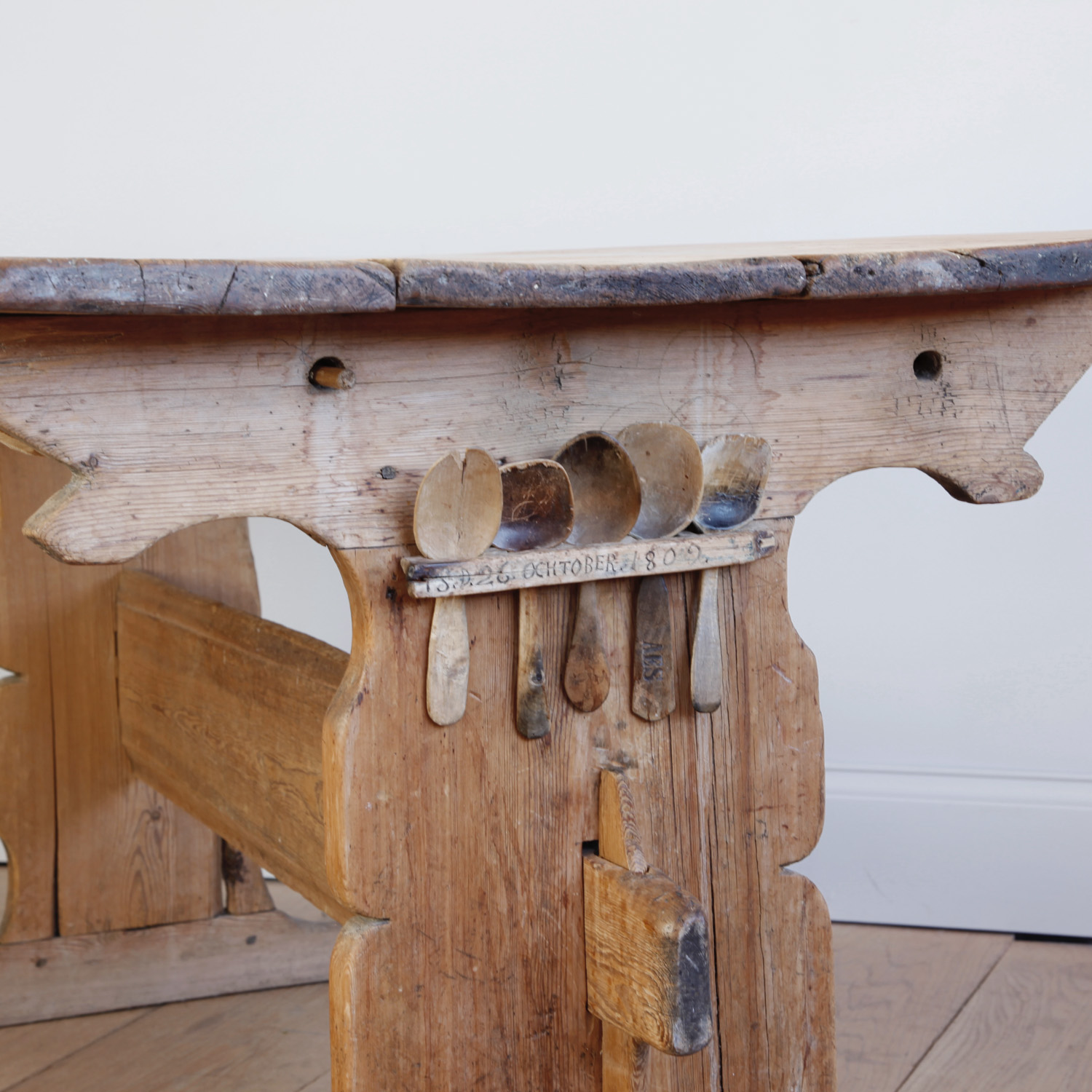 Hand-Carved Early 19th century Swedish Trestle Table