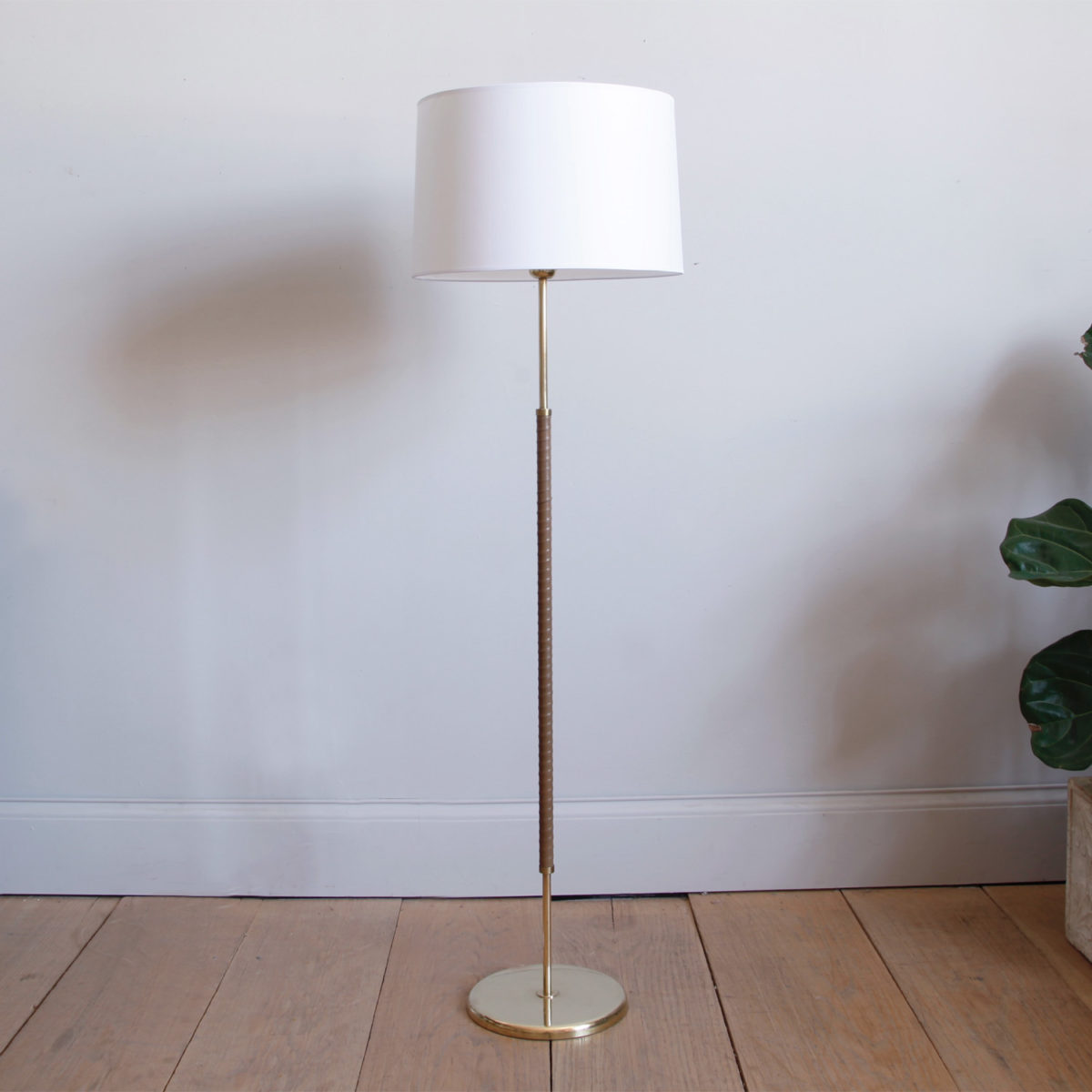 Swedish Leather-Wrapped Brass Floor Lamp - Lawton Mull