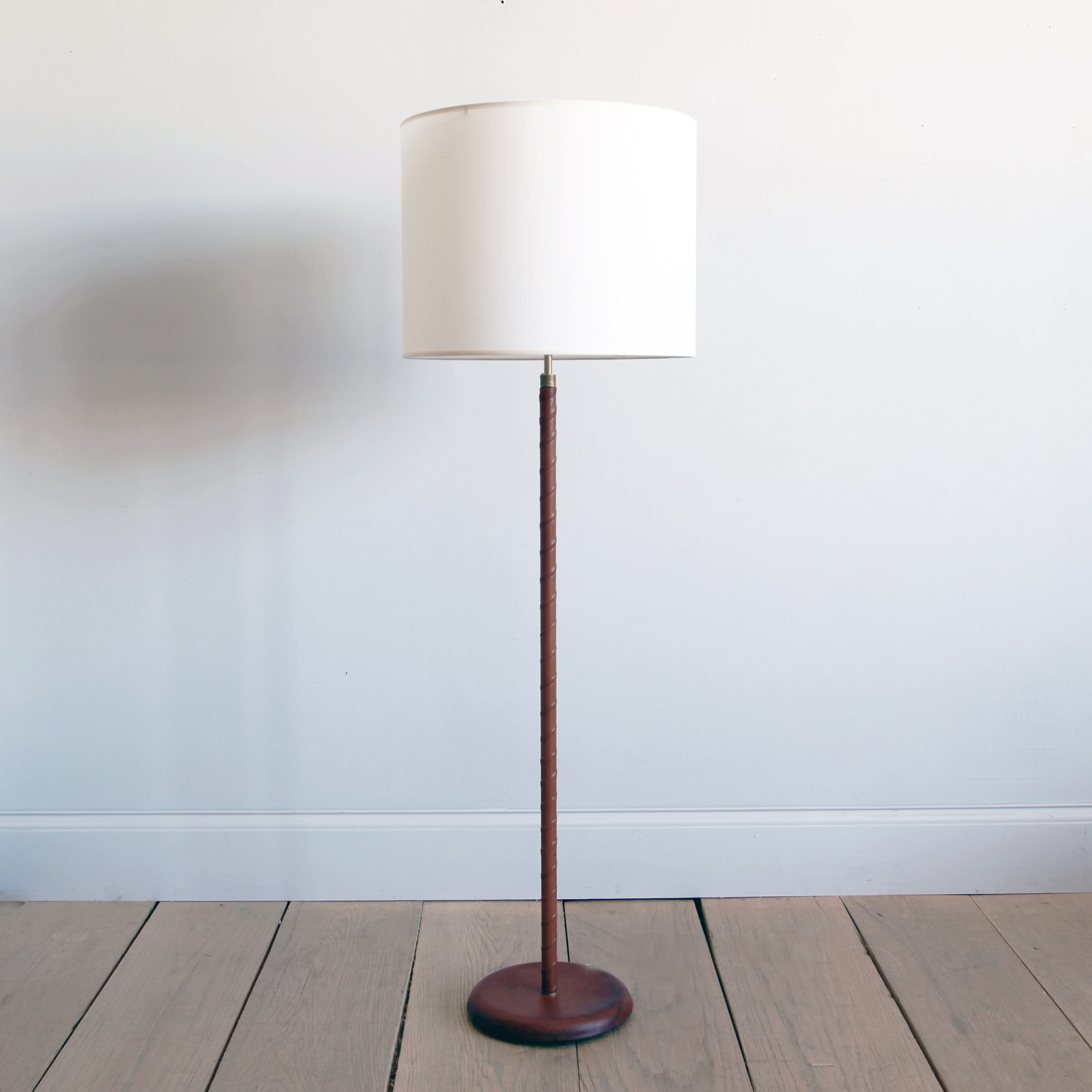 Swedish Leather-Wrapped Floor Lamp